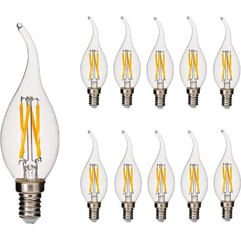 Lot de 10 ampoules LED vintage candélabre E14 4 W C35 400 lm Blanc chaud 2700 K Chandelier Ampoules C35 Filament Ampoule bougie Pointe flamme Non Intensité variable (1/5)