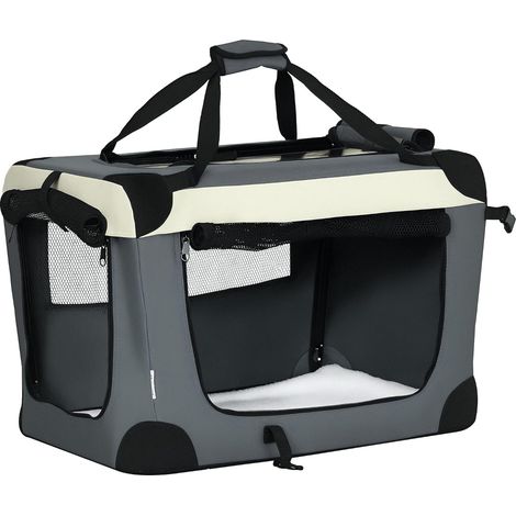 1 - Sac de Transport pour Chien - Caisse Pliable - Ouverture Supérieure et Maille Respirante - Voyage Petit Animal - Gris Noir - 60x41x41cm (1/5)