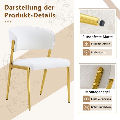 Chaise de Salle à Manger 2 Pièces Moderne Rembourrée avec Piètement Métal, Dossier Ergonomique, Siège en Cuir Synthétique pour Cuisine Séjour - Lot de 2 Chaises (1/5)