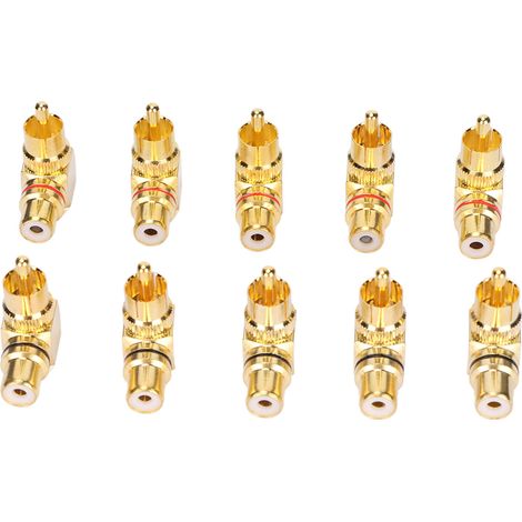 Lot de 10 adaptateurs RCA coudés mâle-femelle, plaqués or, en cuivre, type L, à 90°. (1/5)