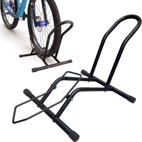 Relaxdays Fahrradständer, Boden, 16-29 Zoll, Reifenbreite bis 9 cm, Vorder- & Hinterradständer, Wippe, Eisen, schwarz (1/5)