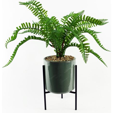40cm Artificial Fern with Ceramic Planter & Stand (1/5)
