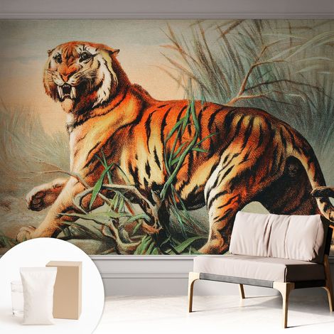 Papier peint intissé à motifs décoratifs pour salon chambre et bureau Décoration murale élégante avec colle Nature tigrée 312x219 cm (1/5)