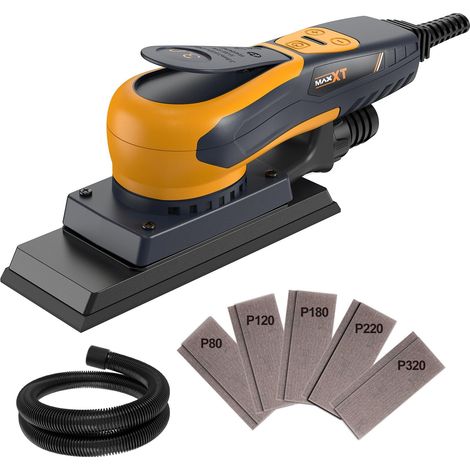 Ponceuse électrique sans balais 3.0 350W, vitesse réglable 4000-10000 tr/min, frein automatique 2s, aspiration automatique de la poussière, surface de ponçage 198x70 mm, 10 feuilles abrasives (1/5)