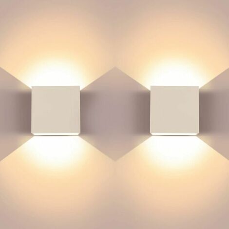 2 Pack Appliques Murales à LED 6W, Applique Murale Carrée Supérieure et Inférieure en Aluminium Moderne Blanc Chaud 3000k, Convient pour le Salon, la Chambre, le Couloir, la salle à Manger [Classe éne (1/5)