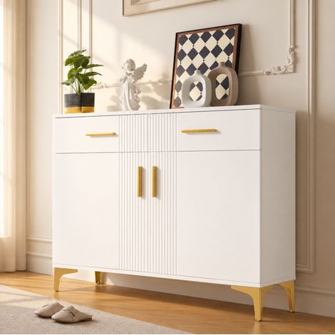 Aparador bajo con 2 puertas y 2 cajones 80 x 35 x 79,5 cm blanco MDF DESVIAE (1/5)