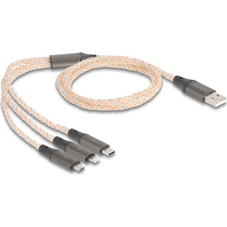 88158 DeLock USB-A RGB vers USB-C/microUSB/Lightning 2.0 - 1.2 m - Câble USB 3-en-1 USB-A vers USB-C/microUSB/Lightning 2.0 - RGB - Mâle / Mâle - 1.2 m