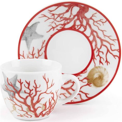 Excelsa Coral set tazze caffè con piatto porcellana