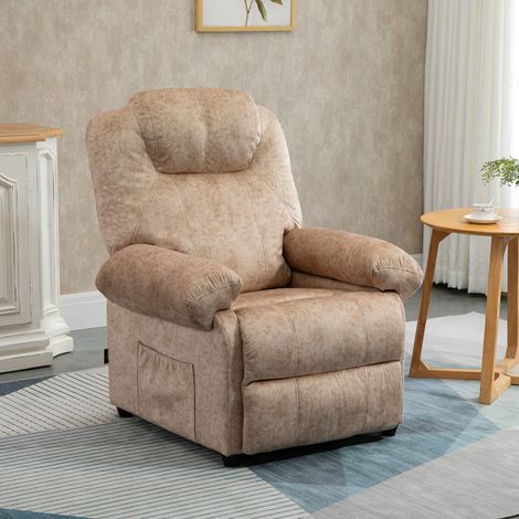 Sillón Relax Reclinable Manual, Sillón Relax de Terciopelo con Reposabrazos, Reposapiés, Acolchado Grueso, Butaca Reclinable hasta 135º para Salón, Dormitorio, Oficina, Beige (1/5)