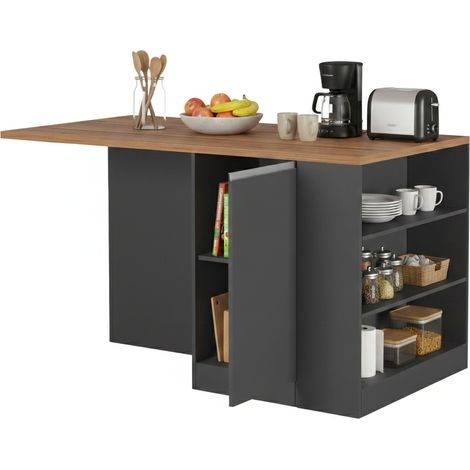 Dmora - Isla de cocina Osvaldo, mesa auxiliar de almacenaje, mueble de cocina con 2 puertas, 100% Made in Italy, 160x90h90 cm, Antracita y Roble