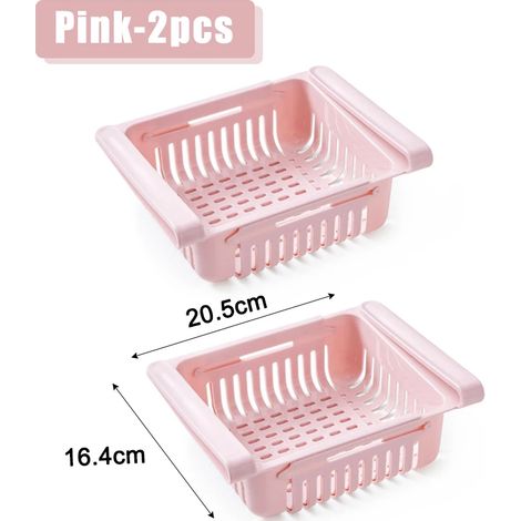(Ajustable Rose 2 pièces) Boîte de rangement pour réfrigérateur, tiroir, conteneur de rangement en plastique, étagère, boîte de rangement pour fruits, œufs et autres aliments, accessoires de cuisine (1/5)