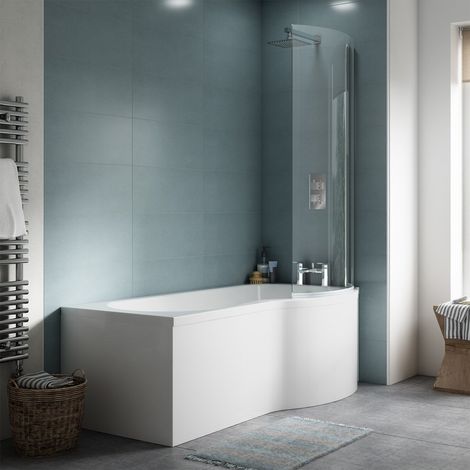 Nuie P-Shaped Shower Bath with Front Panel and Screen 1700mm x 700mm/850mm - Right Handed (1/5)