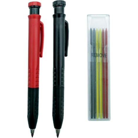 Crayons de Menuisier mécaniques, Crayons à Bois Solides à Trous Profonds, Crayon de Construction avec Taille-Crayon intégré /432(Red Pencil) (1/5)