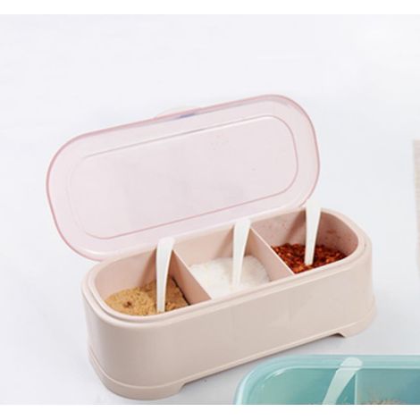 Pot à épices 3 compartiments cuisine assaisonnement boîte de rangement avec couvercle pour stocker le poivre et le sel 2179.5cm amidon de racine de Lotus 1pc (1/2)