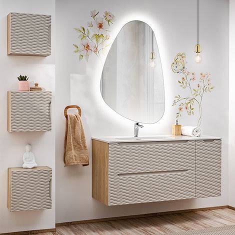Badmöbel Set 5-teilig mit 120cm Waschtisch, Eiche mit beige, OLUO-56-BEIGE (1/5)