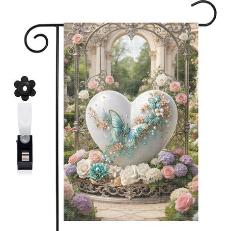 Drapeau de jardin style frais et cœur bleu 30 x 45 cm décoration cour et balcon (1/5)