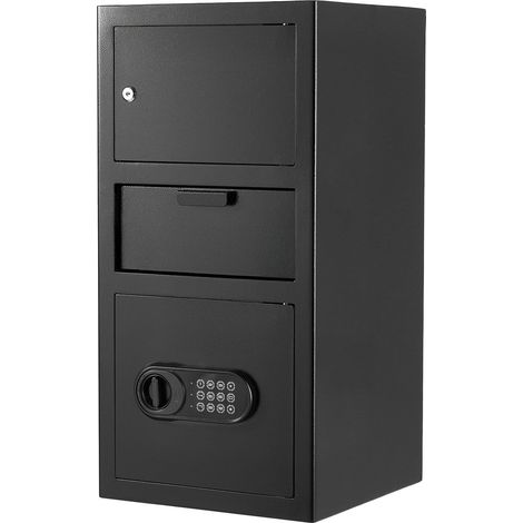 Coffre-fort de dépôt grande capacité en acier carbone, 3 niveaux, clavier numérique et clés de secours, noir, 35 × 35 × 70 cm (1/5)