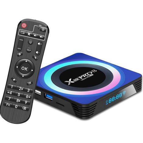Android TV Box,X13 Android 13.0 4Go RAM 64Go ROM RK3528 Quad-Core 64bit Cortex-A53 Mali 450 MP2 GPU Support 8K 3D 1080P 2.4/5.0GHz WiFi BT5.0 10/100M Ethernet DLNA USB 3.0 H.265 Smart TV Box
