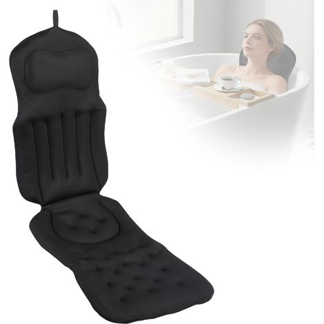 Coussin de bain complet pour la baignoire, tapis de bain épais avec appui-tête, soutient le cou, le dos et les jambes, coussin de bain avec ventouses et crochets de suspension (noir)
