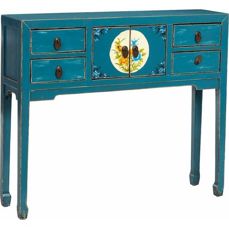 Recibidor de madera azul 100x25x85h cm