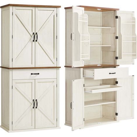 Credenza alta da cucina mobiletto portaoggetti 40 x 76 x 178 cm ampio spazio con un cassetto 4 ripiani regolabili 6 ripiani sull'anta per soggiorno/cucina bianco 120004536