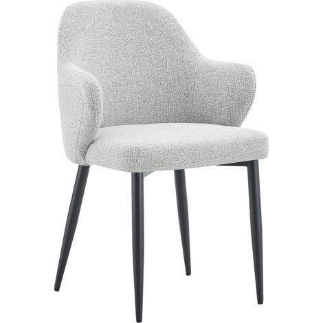 GagaLot de 2 chaises de salle à manger en tissu gris clair. Hauteur 83 cm, pieds de support en métal en croix pour le renforcement, chaises de salle à manger avec dossier large et enveloppant. (1/5)