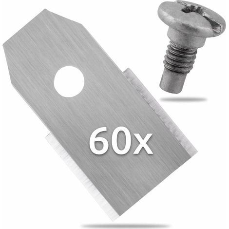 60x Lames de Rechange en Acier Inoxydable Compatible avec Husqvarna Gardena McCulloch Rob Flymo Yardforce Matrix Grizzly Brast - Comprend des vis (1/5)