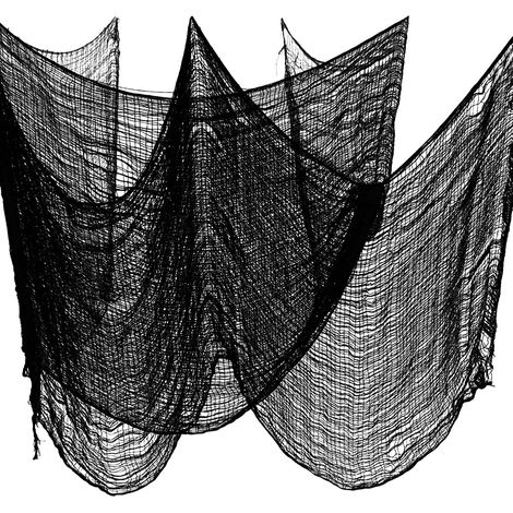 Tissu effrayant pour décoration de porte d'Halloween, gaze de coton sinistre pour la maison, la décoration de table et de fenêtre, nappes, 200 x 76 cm (noir) (1/5)