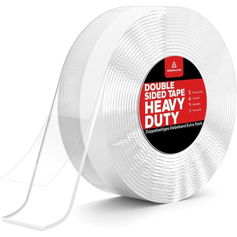 Ruban Adhésif Double Face Extra Fort, Ruban Adhésif Double Face en Acrylique Imperméable et Transparent, Ruban Adhésif Amovible pour Murs/Moquettes/Tapis de (5M x 3CM x 2MM) (1/5)