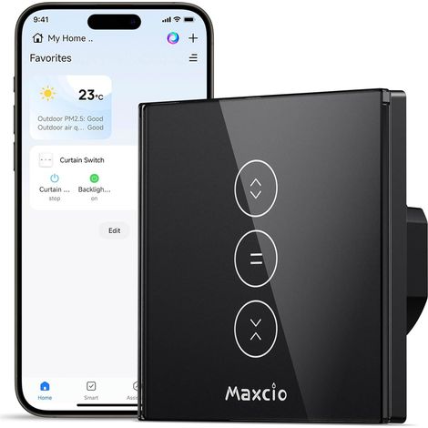 Interrupteur Connecté WiFi Volet Roulant Tactile Noir Interrupteur Intelligent Pour Rideau Compatible Google Home, Voyant LED Désactivable, Commande Vocale, Minuterie (1/5)