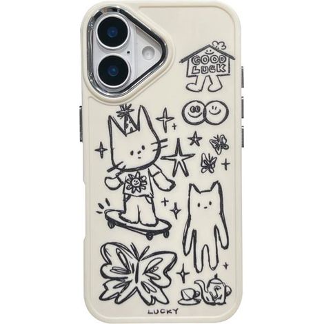 BelleRise - Coque souple pour iPhone 15 Pro Max avec un joli motif de chat, papillon, étoile et ligne porte-bonheur (blanche). (1/5)
