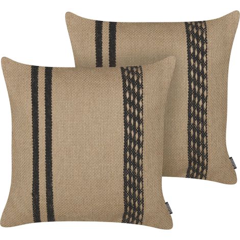 Set of 2 Decorative Cushions DESALIX Jute 45 x 45 cm Beige Striped