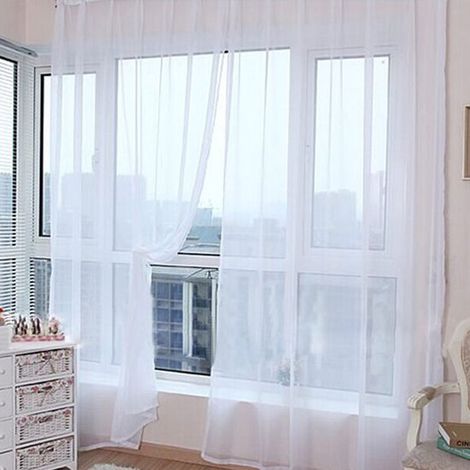 Rideaux transparents à deux panneaux pour le salon – bande plissée, ourlet lesté, tissu 100 % polyester, blanc, 100 x 270 cm