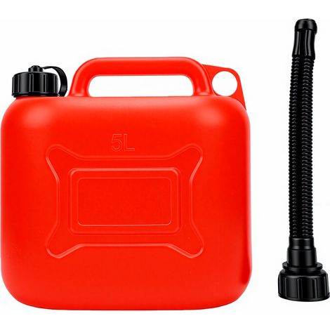 Bidon de gaz de carburant de 5 L, réservoir d'eau portable rouge, pichet en plastique HDPE robuste avec bec verseur pour les aventures en plein air de secours d'urgence (1/5)