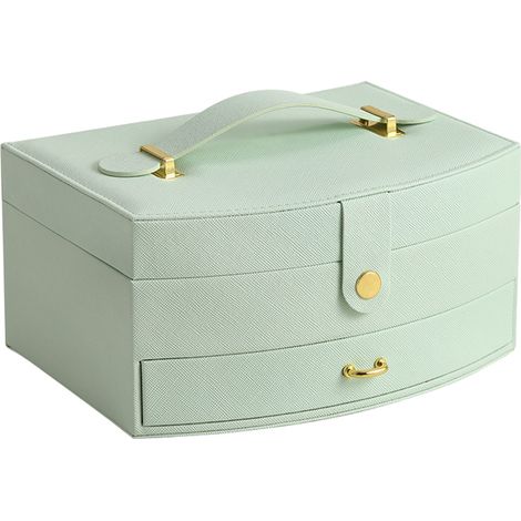 Coffret à Bijoux avec Miroir, Tiroirs Grande Capacité, Cuir PU Portable, Double Niveaux, Boîte de Rangement Vert (1/5)