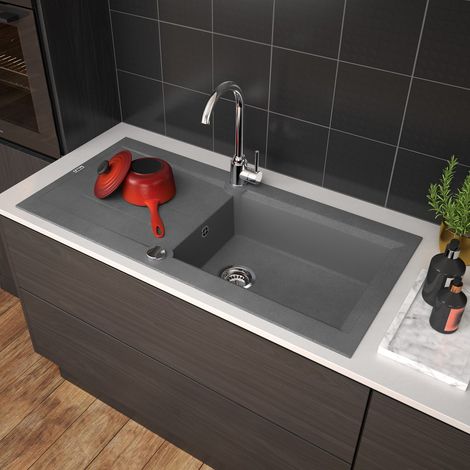 Carea Cuisine & Bain – Évier à encastrer 1 bac réversible – Carealith® résistant à la chaleur jusqu'à 300°C – Livré avec accessoires et notice de pose