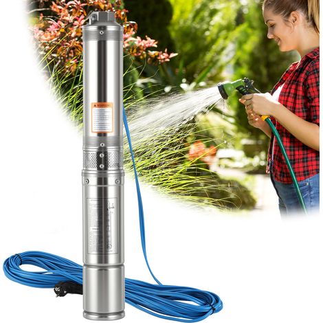 Jiubiaz Bomba sumergible para pozos profundos, 370 W, 4000 l/h Bomba para pozos, altura máxima 34 m, cable de 20 m, acero inoxidable Bomba sumergible