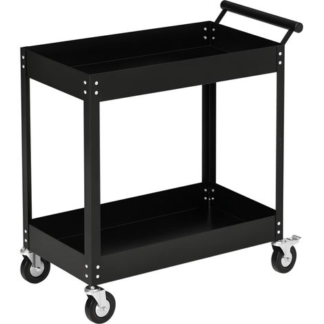 Chariot d'atelier, 2 étagères, brouette, 4 roues, acier, jusqu'à 150 kg, 84,5 x 38 x 84 cm, noir