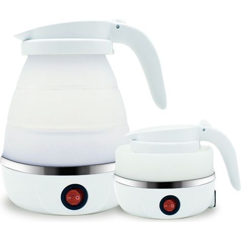 Bouilloire électrique de voyage pliable en silicone portable, idéale pour le café et le thé. Eau bouillante rapide. Blanche. Prise américaine.