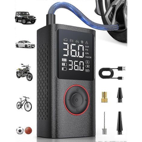Gonfleur de pneus portable compatible, compresseur d'air portable, pompe à air sans fil portable avec manomètre numérique (1/5)