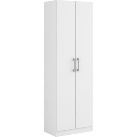 Pegane – Armoire penderie 2 portes blanc – Dimensions 56x34x169 cm – Panneaux de particules mélaminés – Fabrication espagnole (1/2)