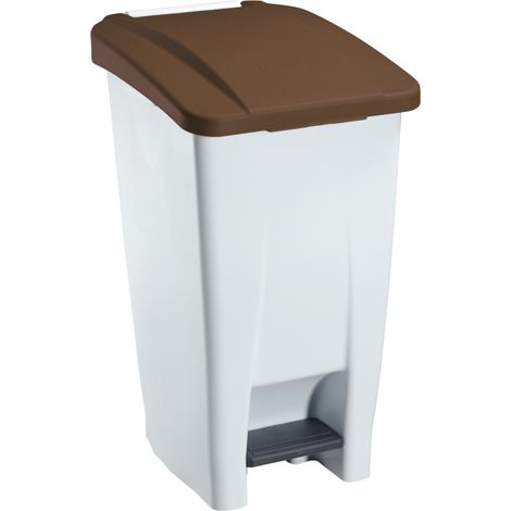 Poubelle mobile à pédale Mobily - 60l - marron / blanc (1/3)