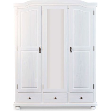 Armoire 3 Portes & 3 Tiroirs Bois "Izi" 198cm Blanc (1/5)