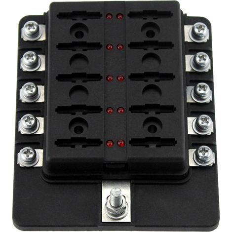 Blocs de support de boîte à fusibles à lame 10 voies, avec indicateur LED rouge, 10 bornes de fusibles pour voiture, bateau, caravane, camion, 12V 24V (1/5)