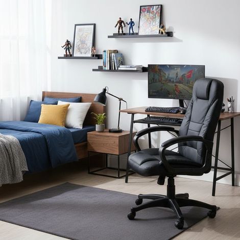 Dmora - Silla de oficina Dcelik, Sillón presidencial con reposabrazos, Silla de oficina ergonómica, 70x65h103/114 cm, Negro (1/3)