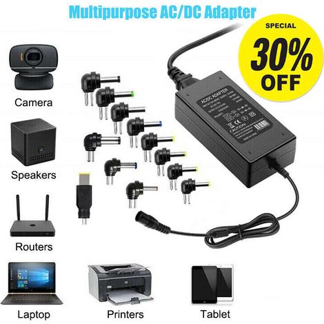 Adaptador de corriente universal de 12 pines, 12-24 V, 96 W con conector intercambiable para portátil (1/5)