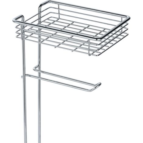 WENKO Toilettenpapierhalter stehend mit Ablage und Ersatzrollenhalter, Chrom, Silber glänzend, verchromtes Metall chrom