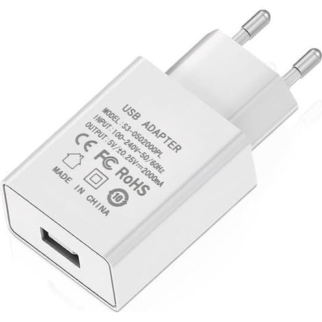 Adaptateur secteur USB universel 5 V 2 A 10 W avec prise européenne, chargeur mural à port unique pour téléphones et tablettes, blanc (1/5)