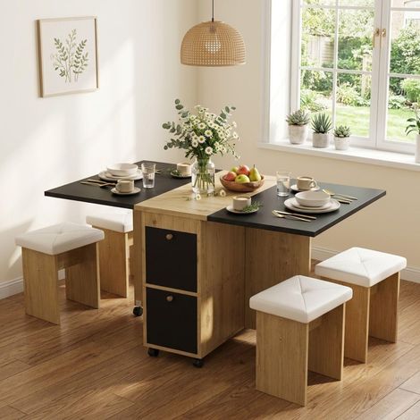 FurnitureR White Oak Extendable Dining Set 120x80cm with 4 Chairs (1/5)