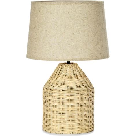Lampe à poser en rotin tressé et abat-jour beige - 30x30x47cm (1/3)